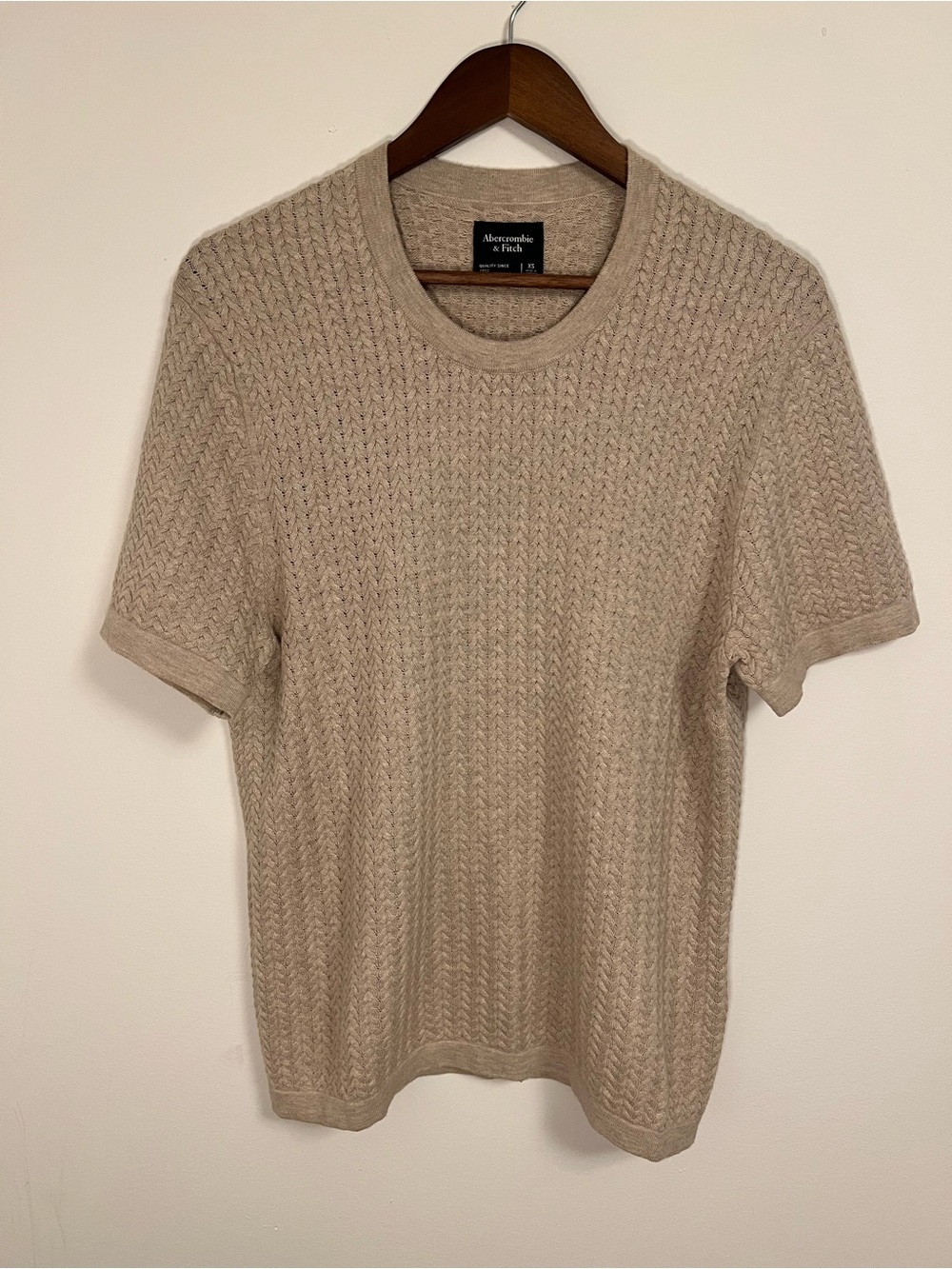 Abercrombie & Fitch Tan Cable Knit Short Sleeve Sweater Tee